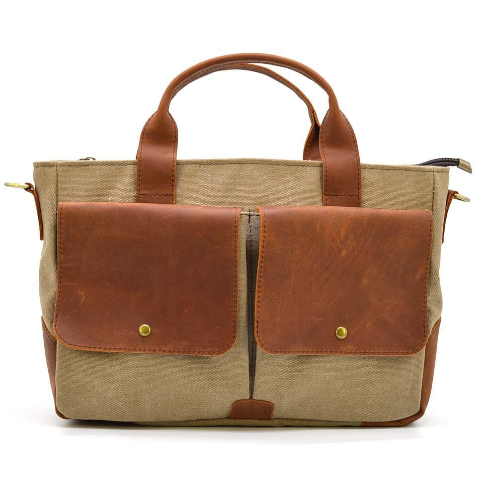 Чоловіча сумка з канвас та кінської шкіри TARWA RbSc-3990-3md коньяк