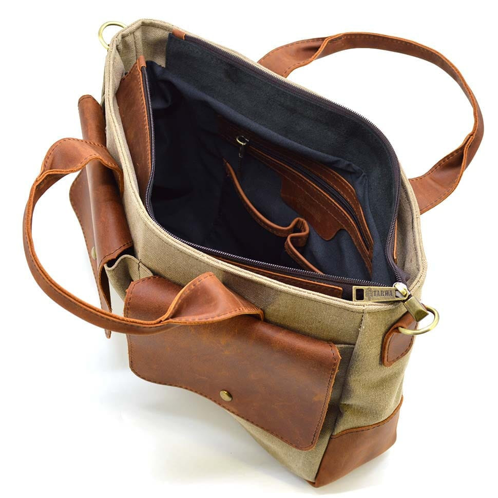 Чоловіча сумка з канвас та кінської шкіри TARWA RbSc-3990-3md коньяк