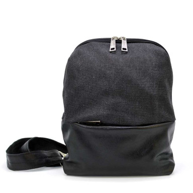 Backpack sling on one shoulder made of leather and canvas TARWA GCa-1905-3md