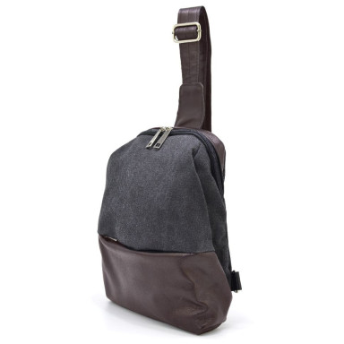 Backpack sling on one shoulder made of leather and canvas TARWA GCa-1905-3md