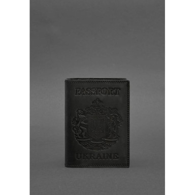 Black leather cover for a passport with the Ukrainian coat of arms