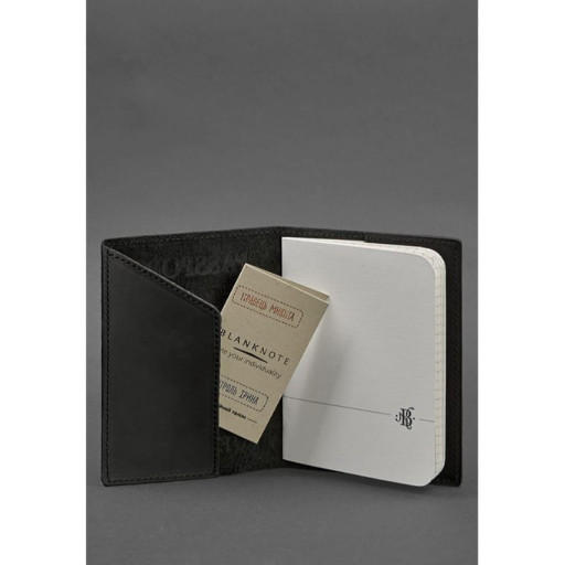 Шкіряна обкладинка для паспорта з українським гербом чорна