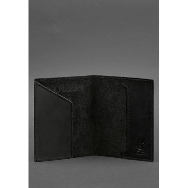 Black leather cover for a passport with the Ukrainian coat of arms