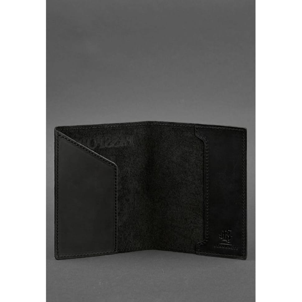 Шкіряна обкладинка для паспорта з українським гербом чорна