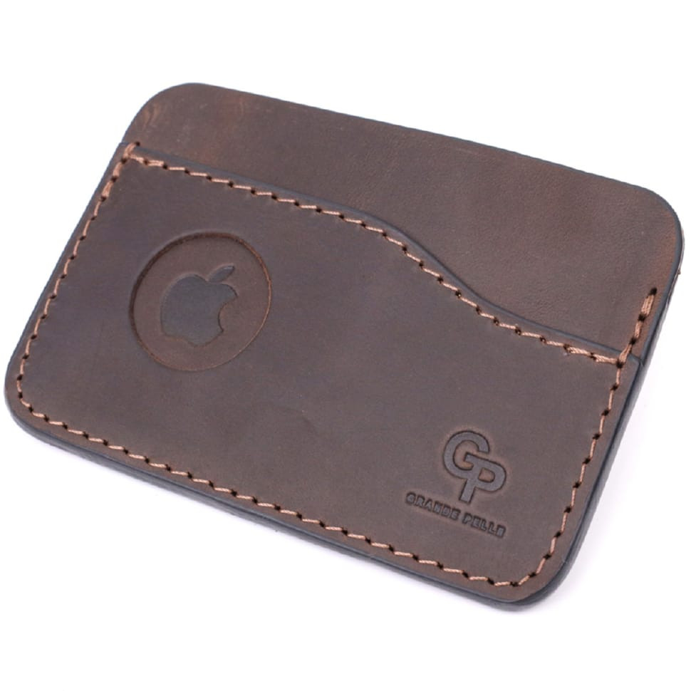 Зручний картхолдер з утримувачем для Apple AirTag з натуральної шкіри GRANDE PELLE 11612 Коричневий