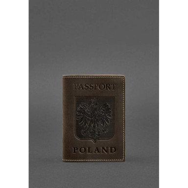Leather passport cover with Polish coat of arms dark brown Crazy Horse
