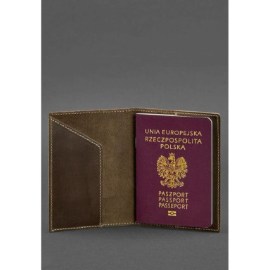 Leather passport cover with Polish coat of arms dark brown Crazy Horse