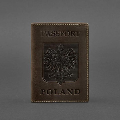 Leather passport cover with Polish coat of arms dark brown Crazy Horse