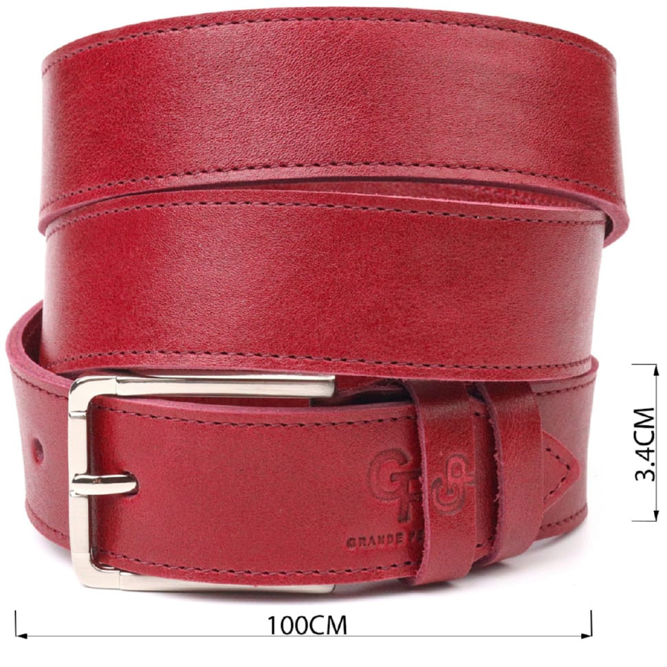 Оригінальний яскравий ремінь із натуральної шкіри Grande Pelle 21458 Бордовий