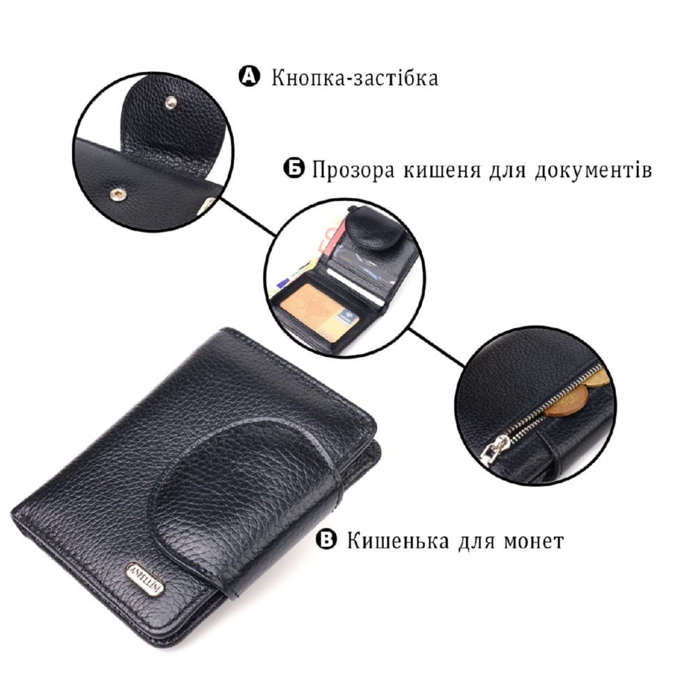 Удобный небольшой женский кошелек из натуральной кожи CANPELLINI 21668 Черный
