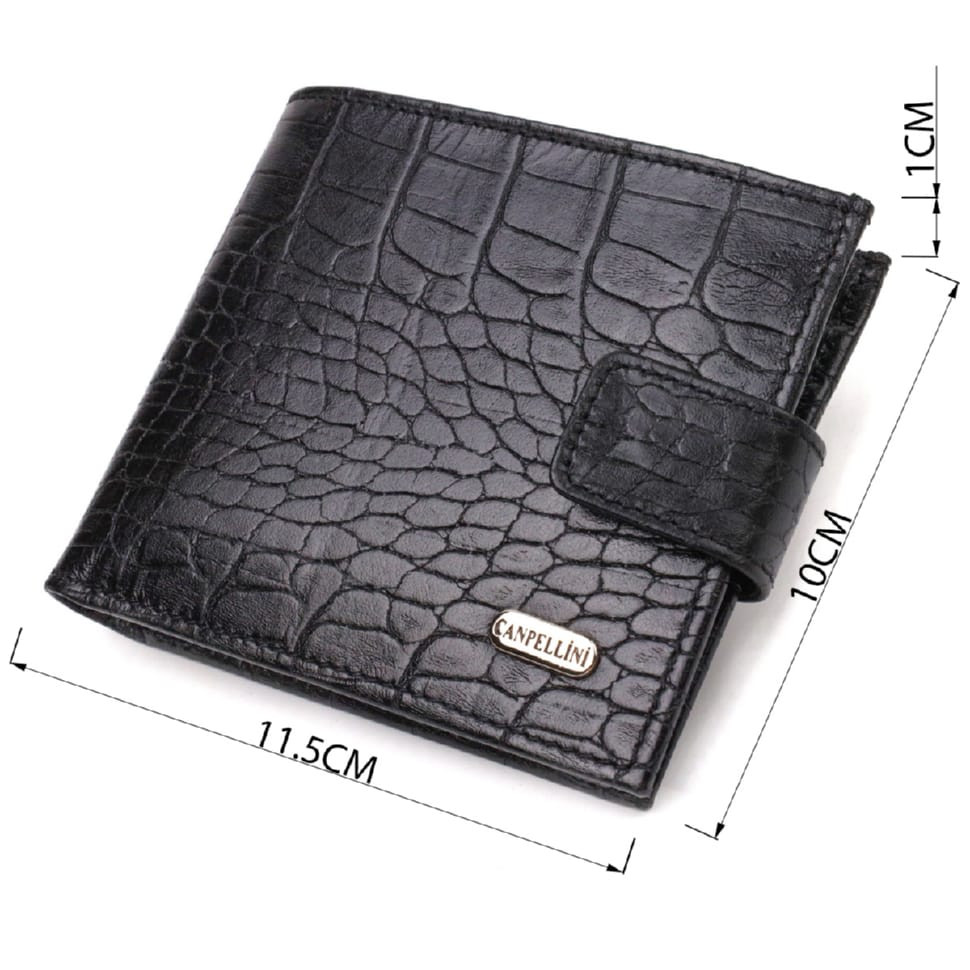Чоловічий оригінальний гаманець горизонтального формату з натуральної шкіри з тисненням під крокодила CANPELLINI 21768 Чорний