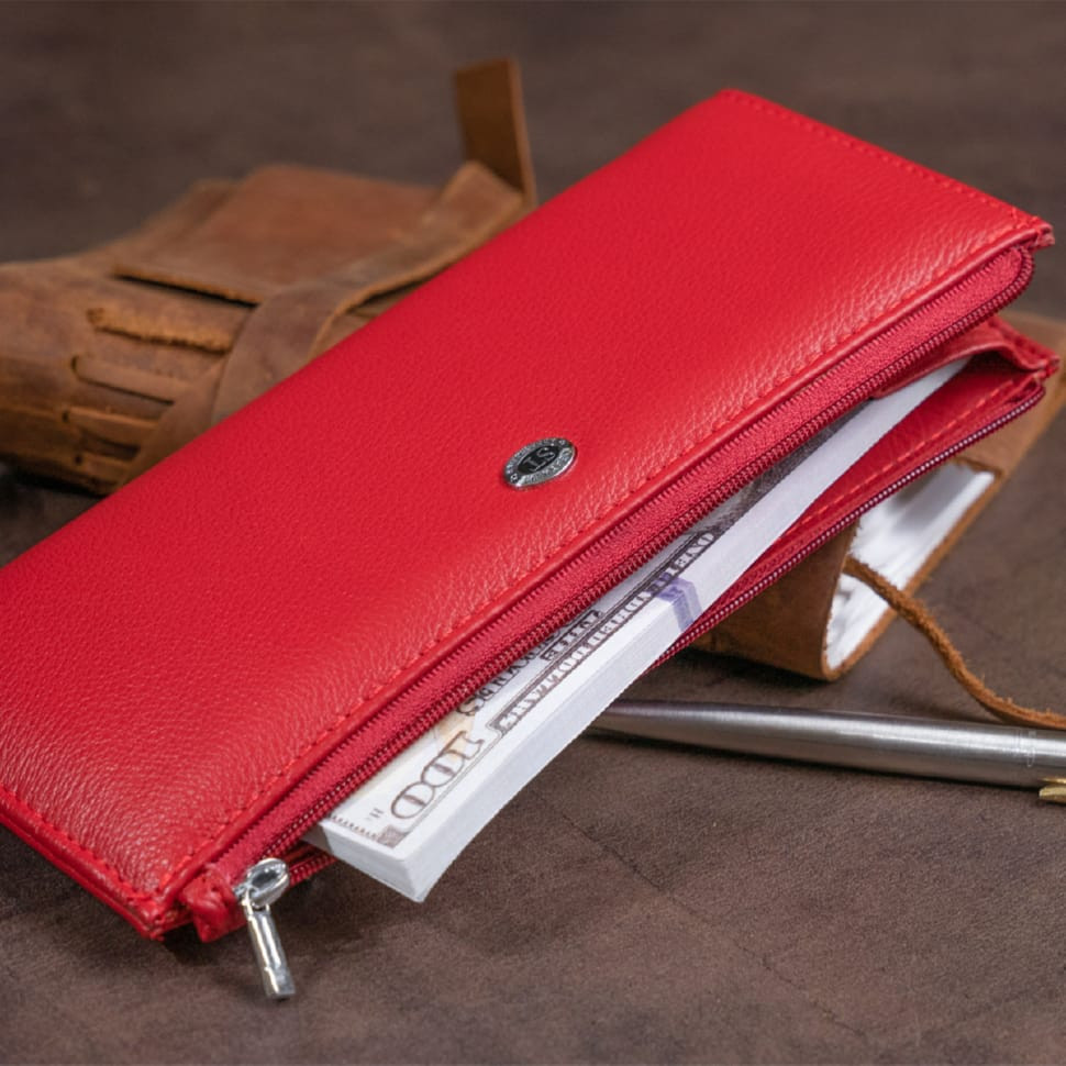 Горизонтальный тонкий кошелек из кожи женский ST Leather 19330 Красный