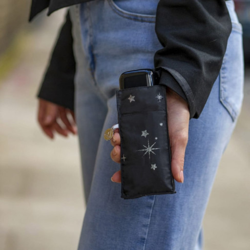 Парасолька жіноча Fulton L501-041086 Tiny-2 Glitter Stars Black (Блиск зірок)