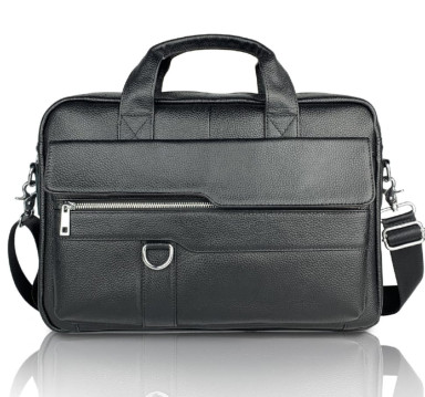 Кожаная сумка для ноутбука и документов черная Tiding Bag мужской портфель для А4