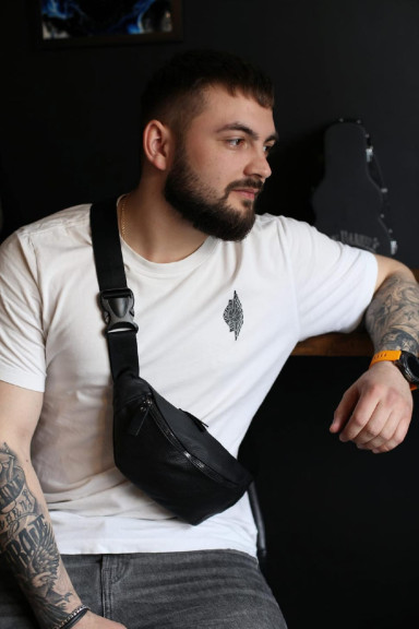 Men`s genuine leather waist bag SL010 (black) 