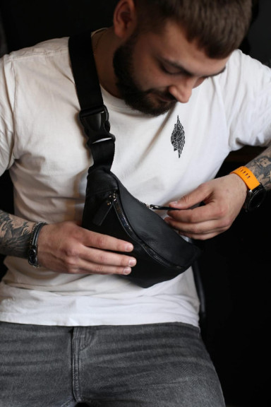 Men`s genuine leather waist bag SL010 (black) 