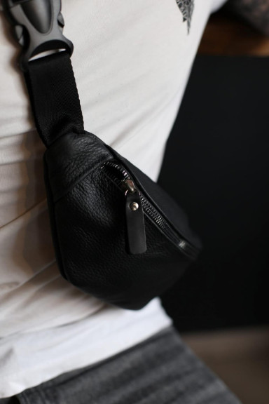 Men`s genuine leather waist bag SL010 (black) 
