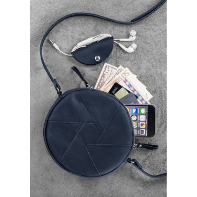 Leather round women's bag Bon-Bon blue Crazy Horse