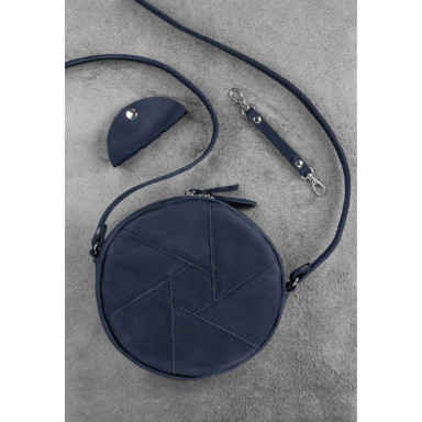 Leather round women's bag Bon-Bon blue Crazy Horse