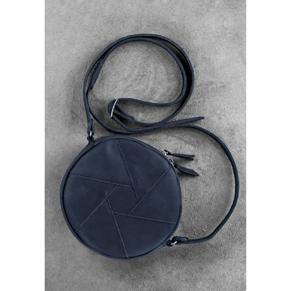Leather round women's bag Bon-Bon blue Crazy Horse