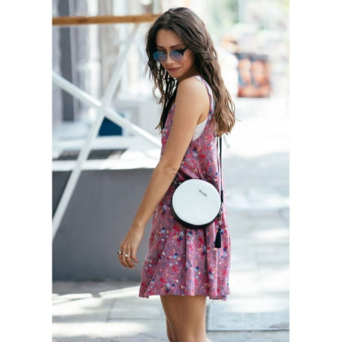 Tablet round leather handbag for women black-white