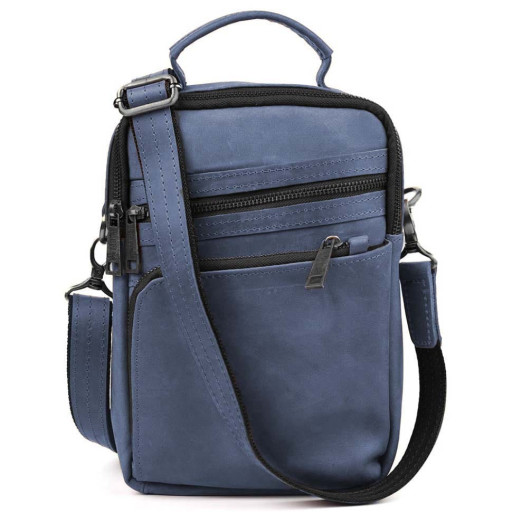 Сумка через плече з ручкою вертикальна TARWA RK-0120-4lx синя крейзі хорс