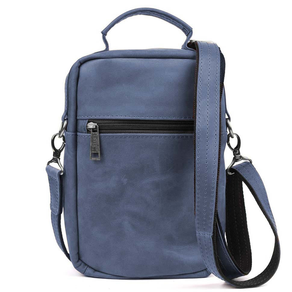 Сумка через плече з ручкою вертикальна TARWA RK-0120-4lx синя крейзі хорс 