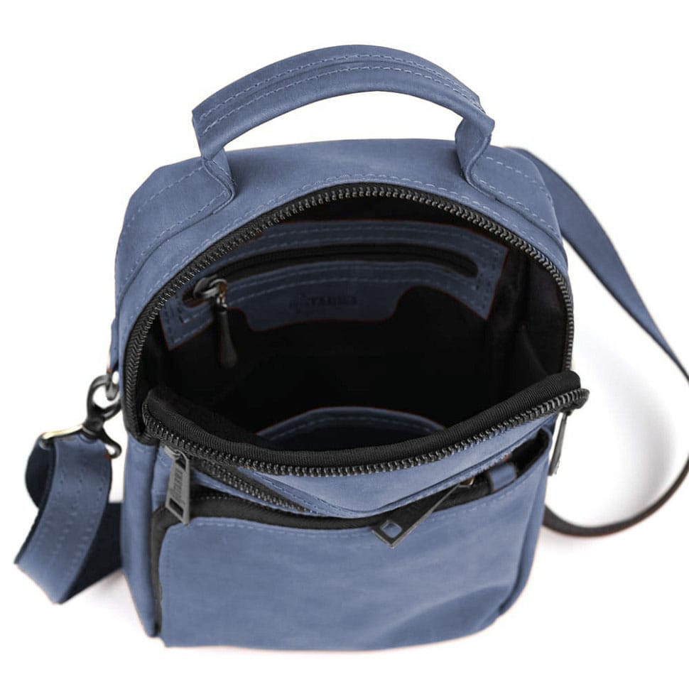 Сумка через плече з ручкою вертикальна TARWA RK-0120-4lx синя крейзі хорс 