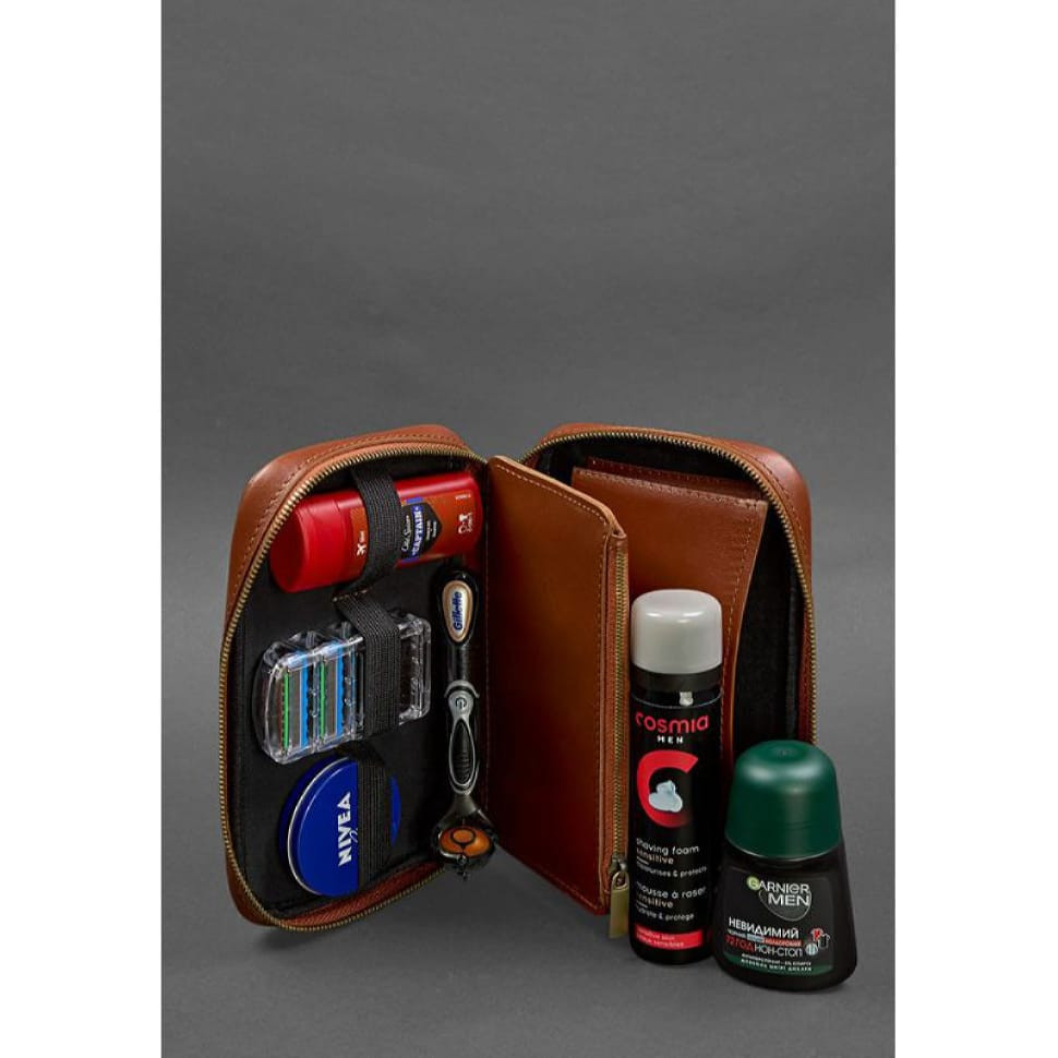 Шкіряна косметичка-несесер 7.0 світло-коричневий краст