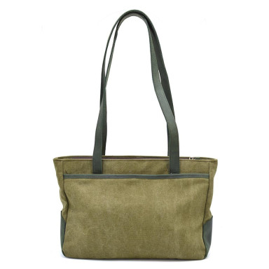 Womens canvas and leather tote bag TARWA REH-3930-3md with front pockets