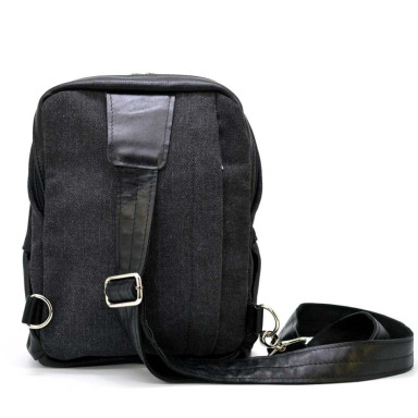 Sling backpack on one shoulder made of leather and canvas TARWA GCk-1905-3md