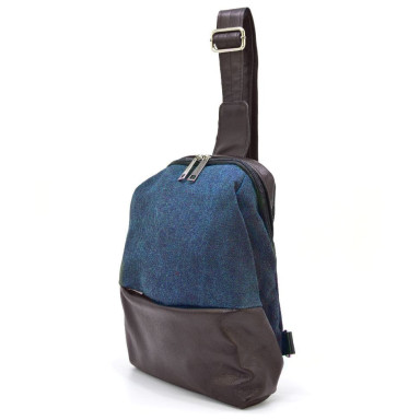 Sling backpack on one shoulder made of leather and canvas TARWA GCk-1905-3md
