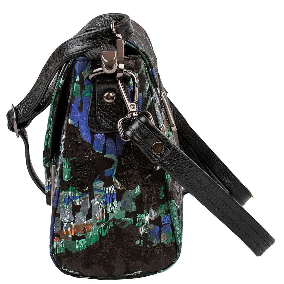 Сумка жіноча шкіряна Desisan 2045-889 чорно-зелений квіти