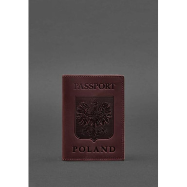 Leather passport cover with Polish coat of arms burgundy Crazy Horse