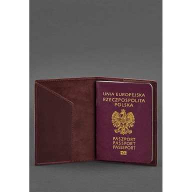Leather passport cover with Polish coat of arms burgundy Crazy Horse