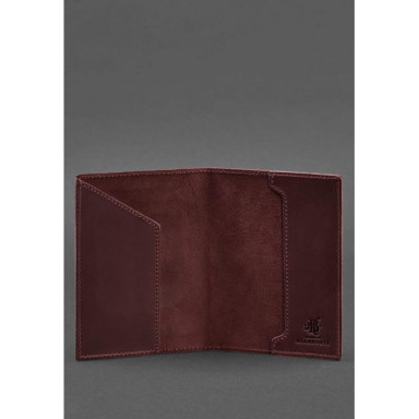 Leather passport cover with Polish coat of arms burgundy Crazy Horse