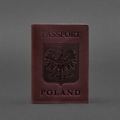 Leather passport cover with Polish coat of arms burgundy Crazy Horse