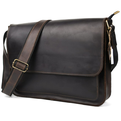 Шкіряна сумка через плече формату А4 Limary lim-3028RC коричнева