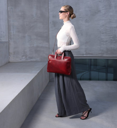 Womens Leather Briefcase Laptop Bag - Brave New World -  Red color -  Time Resistance 5229801W