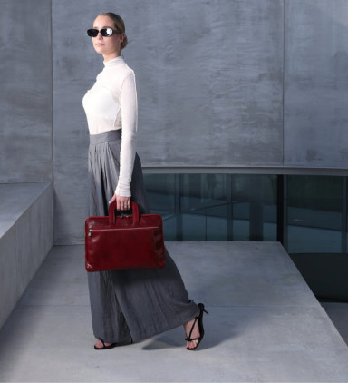 Womens Leather Briefcase Laptop Bag - Brave New World -  Red color -  Time Resistance 5229801W