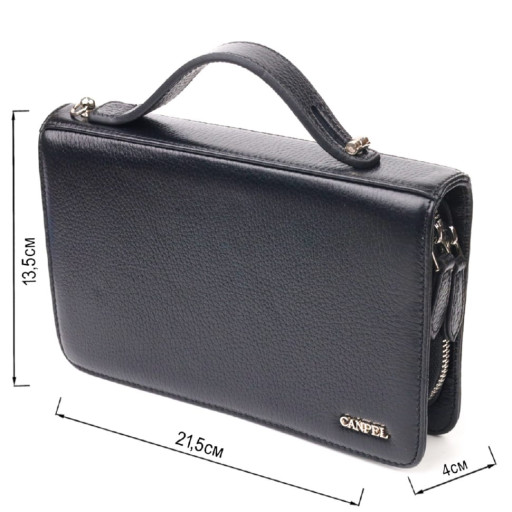 Оригінальна чоловіча барсетка на два відділення з натуральної зернистої шкіри CANPELLINI 21567 Чорна
