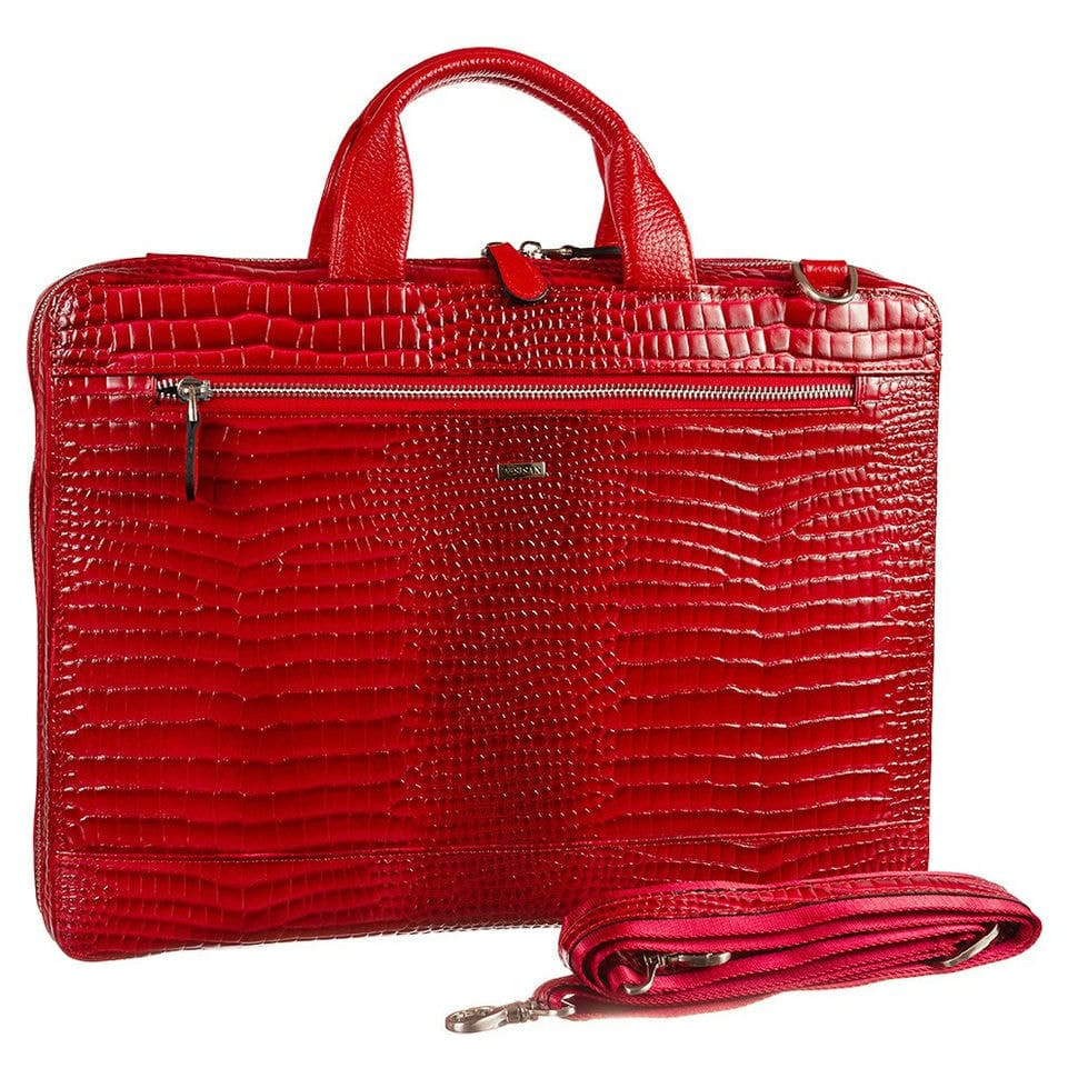 Шкіряний портфель Desisan 1347-658 червоний кроко лак