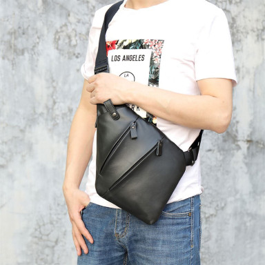 Black leather chest sling bag bx7323 Bexhill