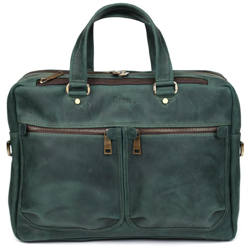 Чоловіча шкіряна ділова сумка зелена RE-4664-4lx TARWA на два відділення 15
