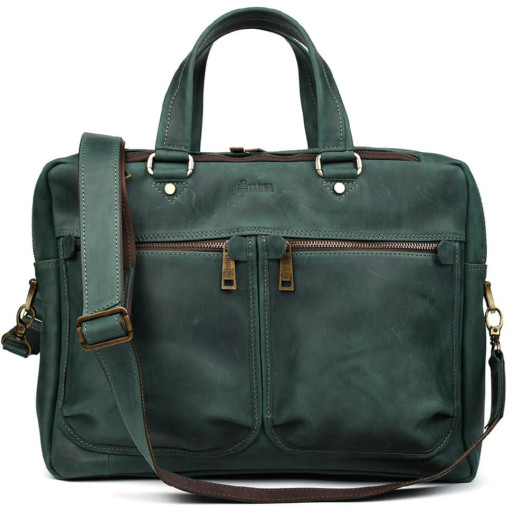 Чоловіча шкіряна ділова сумка зелена RE-4664-4lx TARWA на два відділення 15