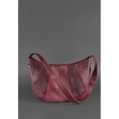 Women's leather bag Croissant burgundy Crazy Horse