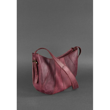 Women's leather bag Croissant burgundy Crazy Horse