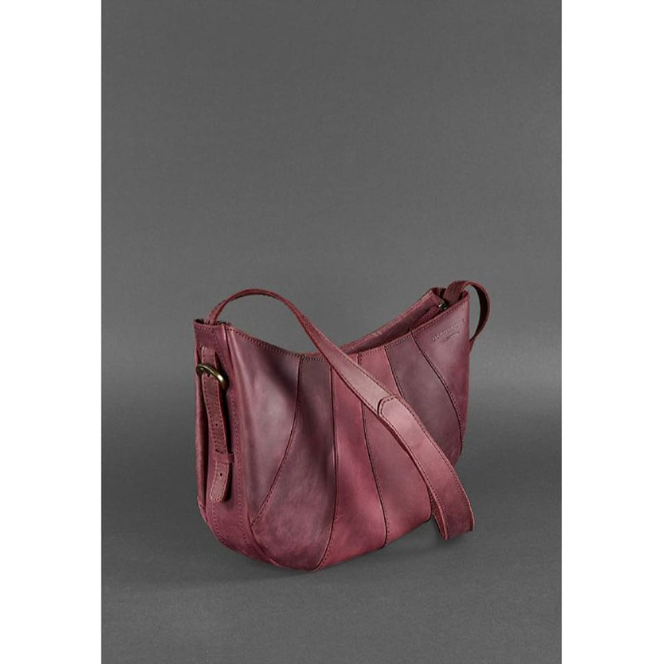 Women's leather bag Croissant burgundy Crazy Horse