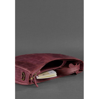 Women's leather bag Croissant burgundy Crazy Horse