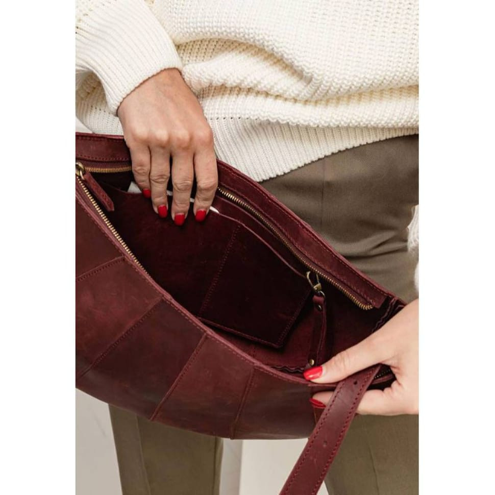 Women's leather bag Croissant burgundy Crazy Horse